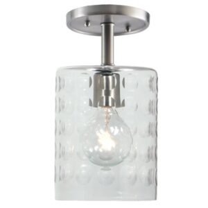 One light grand central ceiling mount  6" Wide, hammered column mouth blown glass shade