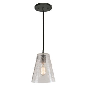 One light grand central Pendant  7.5" Wide, crackled mouth blown glass medium cone shade
