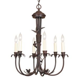 Six light bird chandelier in brass